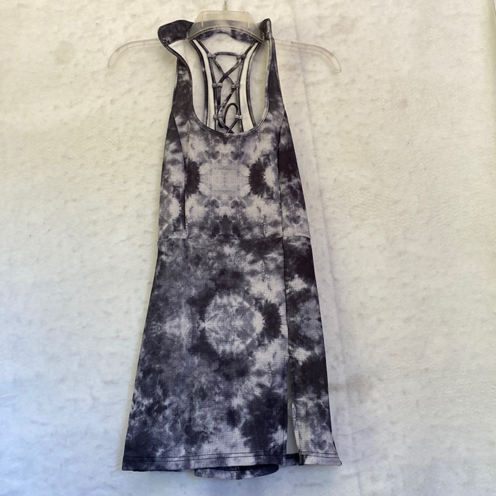 hein Tie Dye Lace Up Keyhole Mini Sundress Size S Gray Black Racerback